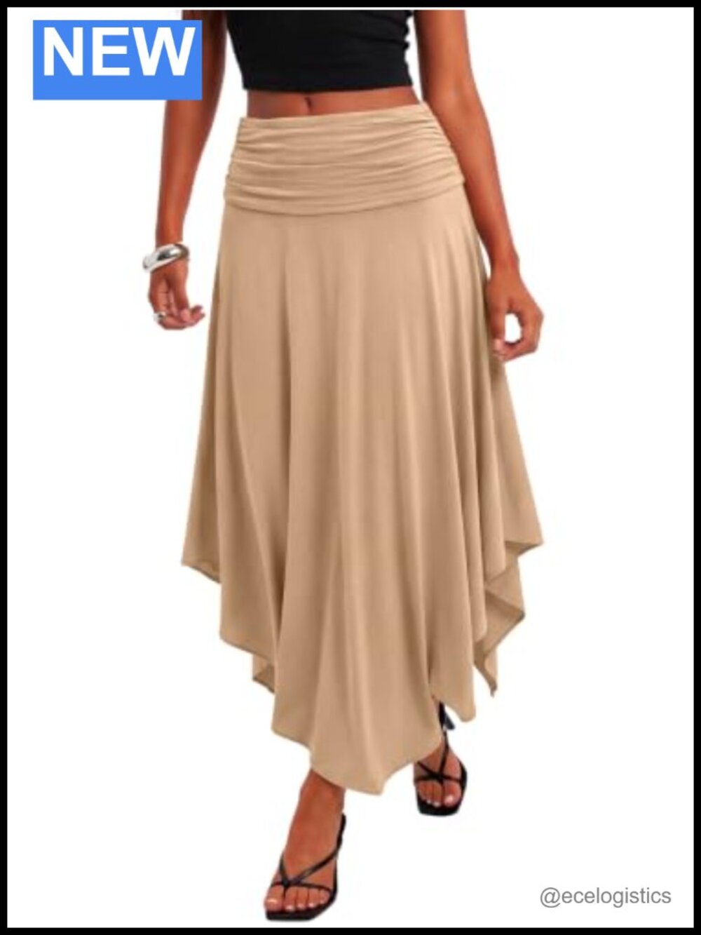 Flowy Wrap Midi Skirt Ruched Waist Ruffle Boho Summer